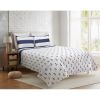 King 3 Piece Nautical Striped Anchors Reversible Microfiber Quilt Set Navy