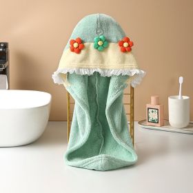 Hair-drying Cap Thick Coral Fleece Embroidery Flower Shower Cap Bath Towel Hair Band Strong Absorbent Bath Skirt Set (Option: Green Hair Drying Cap-Flower Series)